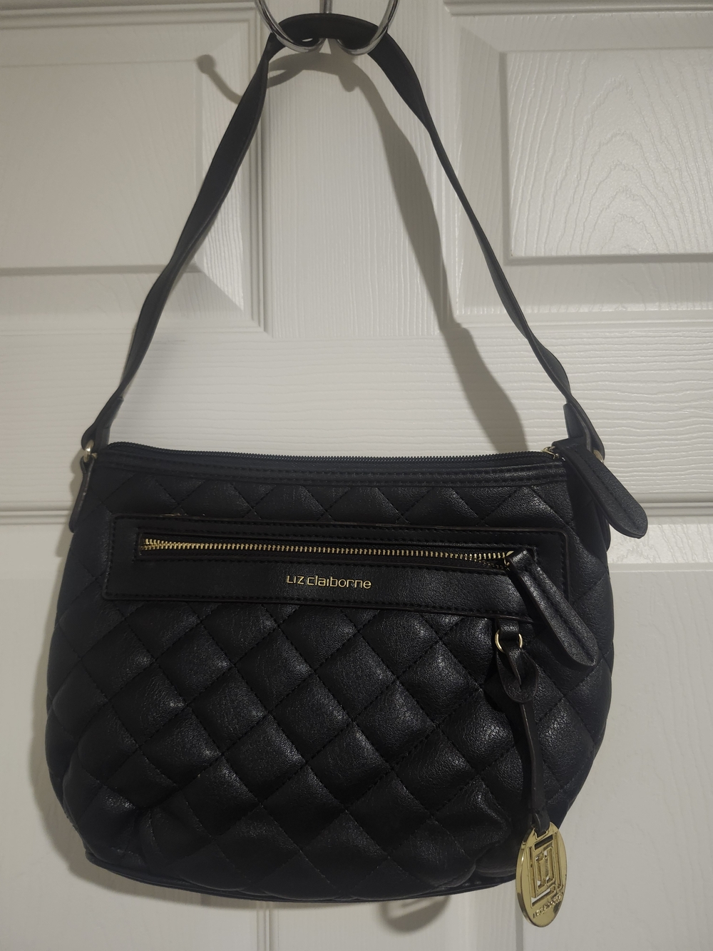 Liz Claiborne Black Quilted Shoulder Bag with Gold Accent